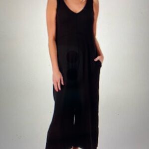 Cuddl Duds Regular Flexwear V Neck Wide Leg Jumpsuit Navy Small